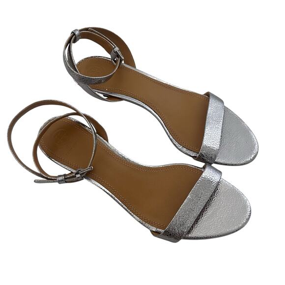 Tory Burch Elana Leather Sandals Kitten Heel Ankle strap Silver Sz 9 preppy chic - Picture 5 of 12